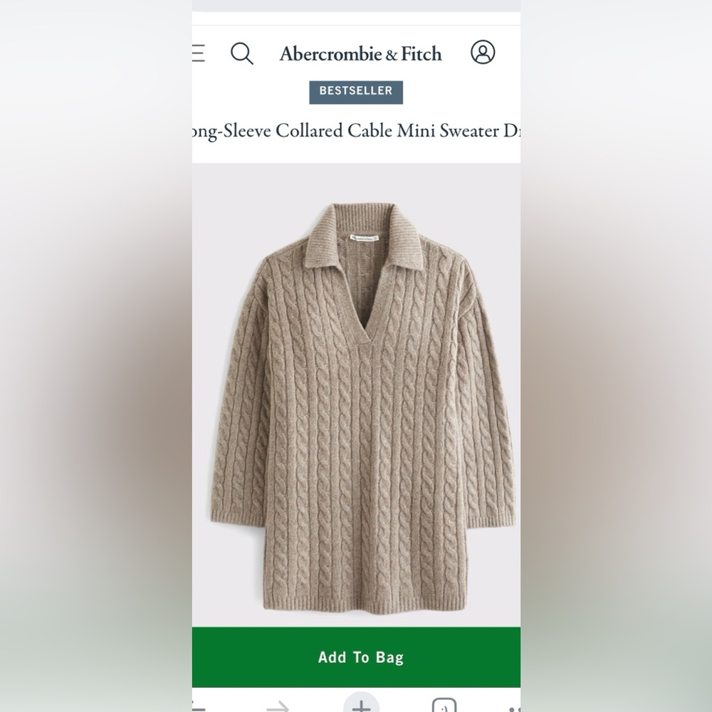 Abercrombie & Fitch Women's Beige Collared cable knit sweater dress NWT XSP